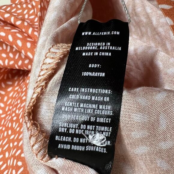 Allfenix Button Up Shirt Medium Mens Orange Earth Montana Cabana Rayon Spotted - Picture 8 of 9